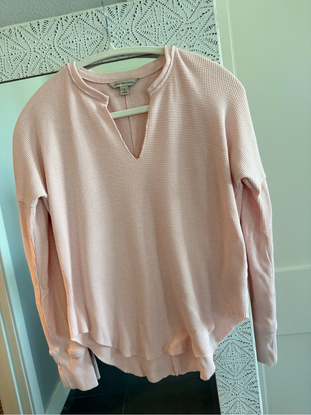 Calvin Klein Jeans Pale Pink Waffle Knit Long-Sleeve Top